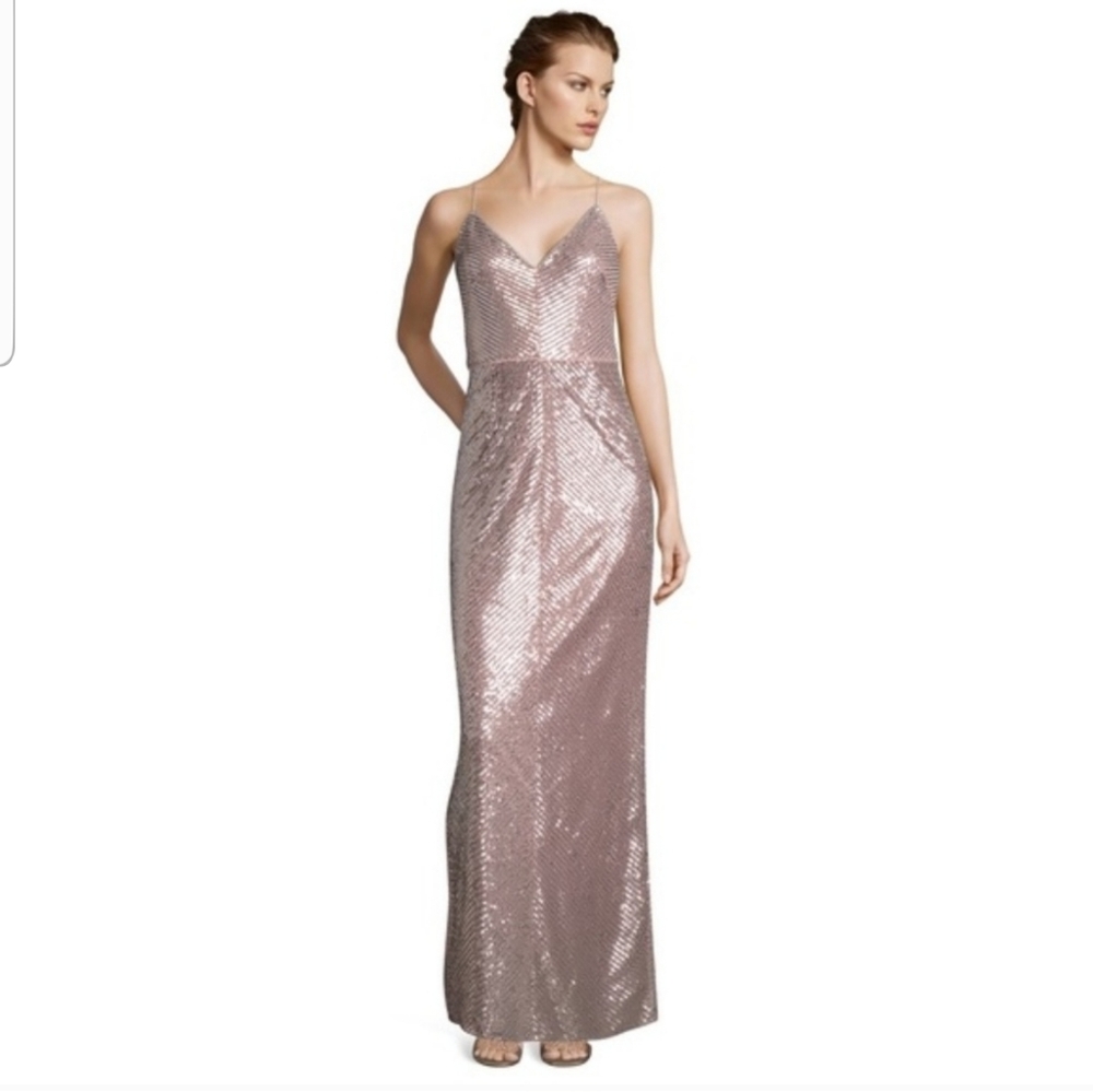 NWT ADRIANNA PAPELL ROSE GOLD EVENING GOWN